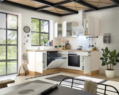 Produktbild von Küche Küchenzeile Winkelküche Marleen Premium 220 cm Weiß Artisan Eiche Respekta