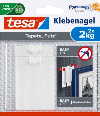 Produktbild von tesa Klebenagel für Tapeten und Putz Powerstrips Nagel (2 St.), Klebehaken