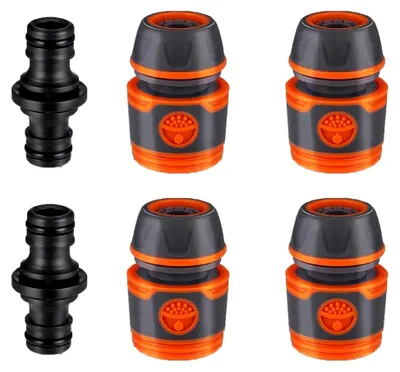Produktbild von 4 Stück Schlauchkupplungen 1/2 Zoll und 2 Stück 2-Wege Verlängerungsfittings, Schlauchadapter Set zur Schlauchverlängerung für Gartenschläuche