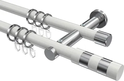 Produktbild von Interdeco Gardinenstange / Vorhangstange Weiß / Chrom, Typ Platon Mavell (Zylinder Bicolor), 20 mm Ø 2-läufig, 180 cm