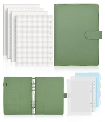Produktbild von Notizbuch A5 Ringbuch Nachfüllbar mit 140 Blättern, 4 Stile, Kunstleder, mit Kartenfächern und Stiftschlaufe
