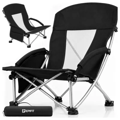 Zdjęcie produktu dla Składane krzesło plażowe ogrodowe kempingowe czarne do 120kg Epifit Shore200 o wymiarach 60x60x64cm