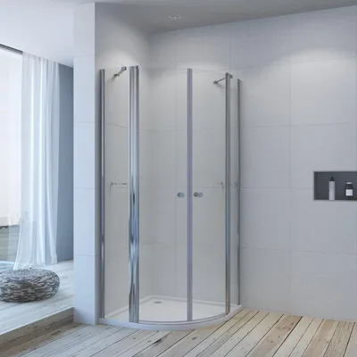 Produktbild von Runddusche Viertelkreis 90x90 Pendeltür mit Duschablage – 6mm NANO ESG Sicherheitsglas, Höhe 195cm von AQUALAVOS