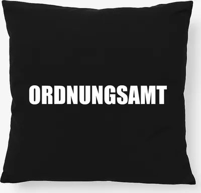 Produktbild von Huuraa Kissen Ordnungsamt Schriftzug 40x40cm mit Füllung Black Baumwolle Dekokissen Geschenkidee