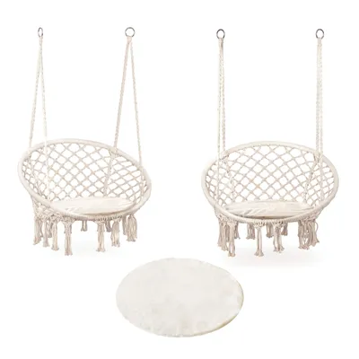 Produktbild von Boho Hängesessel, Gartenschaukel mit Kissen, weiß