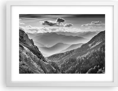 Produktbild von Gerahmtes Poster - Weißer Rahmen - Schwarzweiß Landschaft Berge - 40x30 cm - Wand Bild - Wanddeko - Wandbilder - Kunstposter - Wandposter - Bilderrahmen - Bilder - Kunstdruck - P2WAA40x30-4560
