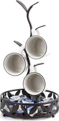 Productafbeelding van Famanu bekerhouder voor koffiekopjes - Opbergrek met boomdesign - Zwart, met extra opbergruimte