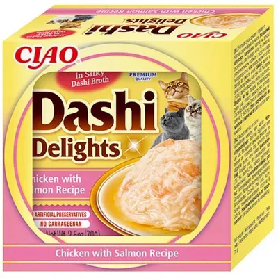 Produktbild von INABA Dashi Delights Chicken with salmon in broth - Katze behandeln - 70g