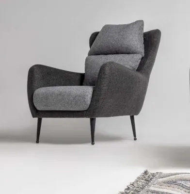 Immagine prodotto di Poltrona in tessuto poltrona soggiorno wing chair grigio imbottita seduta monoposto