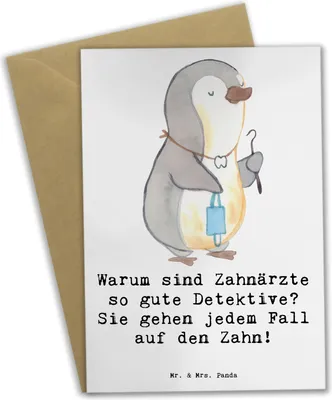 Produktbild von Mr. & Mrs. Panda Grußkarte Zahnarzt Detektiv - Weiß - Geschenk, Humor, Lächeln, vatertagskarte, osterkarten, handgefertigte Geschenke, Zahnmedizin, weihnachtskarten, Witz
