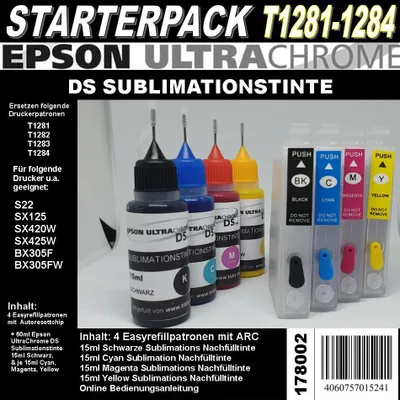 Produktbild von T1281 - T1284 Starterpack mit 4 Patronen + 60ml UltraChrome DS Sublimationstinte