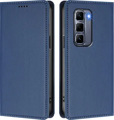 Produktbild von Handyhülle für Infinix Hot 50 Pro+ 4G, Kunstleder Klapphülle Stoßfeste Magnetische Hülle mit Ständer Dunkelblau