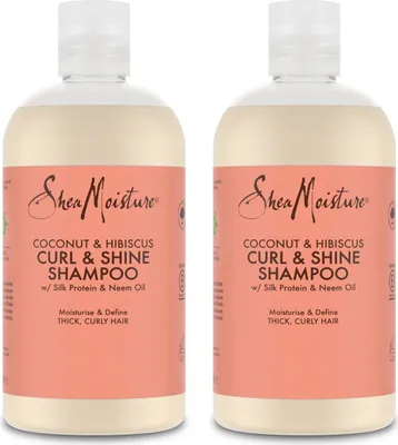 Produktbild von SheaMoisture Curl & Shine Shampoo 2x 384ml für dickes, lockiges Haar Kokosnuss & Hibiskus ohne Silikone und Sulfate