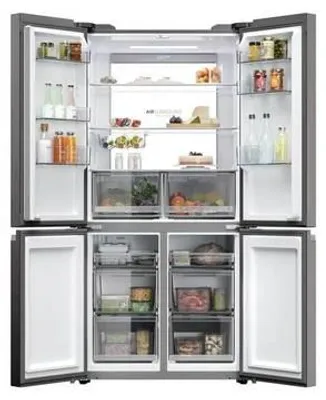 Produktbild von Haier Cube 90 Serie 7 HCR79F19CNMD, Freistehend, Mehrtürig, Platin, Edelstahl, 4 Tür(en), An Tür, Glas
