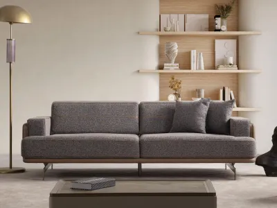 Produktbild von Grauer Dreisitzer  Wohnzimmer Couchen Designer 3-Sitzer Sofa