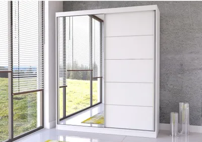 Obrázok produktu pre Schwebetürenschrank Kleiderschrank Schrank Garderobe Spiegel Bella 03 (Weiß/Weiß)