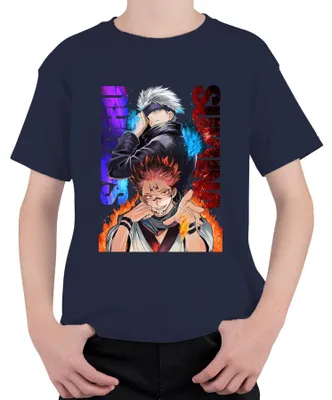 Produktbild von Jujutsu Kaisen Gojo Satoru Sukuna Flammen Augenbinde Geschenk Kinder T-Shirt, Navy, 116