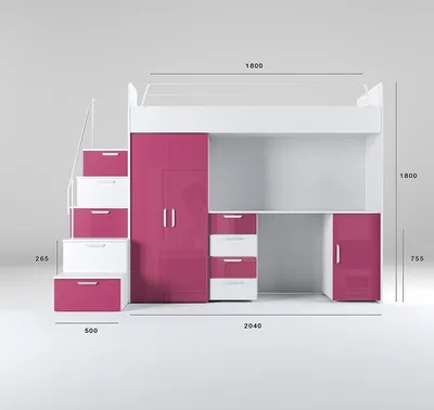 Produktbild von Etagenbett TOMI 4s, Hochglanz Kinderbett Hochbett, OHNE Matraze und Lattenrost (Weiss + Rosa Glanz)