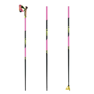Three ski poles are displayed against a white background. One pole is shown from the side with the handle visible, while the other two are shown from the front.