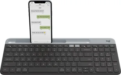 Produktbild von Logitech Slim Multi-Device Keyboard K580, Volle Größe (100%), Kabellos, RF Wireless + Bluetooth, QWERTY, Graphit