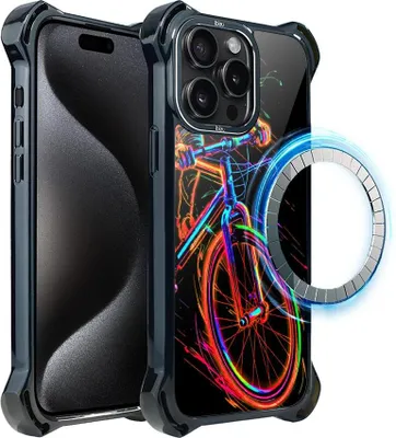 Immagine prodotto di custodia iPhone 15 Pro IBIZU DropGuard Ultra con MagSafe, #ElectroMove, Fahrradvibration