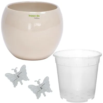 Produktbild von Set4 für Orchideen Keramik Blumentopf Pisa rund sand beige Ø 16 cm H 13.5 cm + 2 Clips