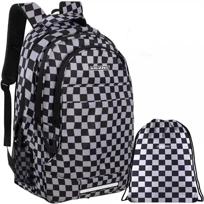 Image de Sac à dos scolaire de 22 litres, motif à carreaux, 2 en 1