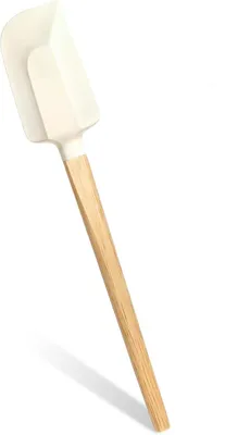 Image de Grande spatule en silicone avec manche en bois – spatule ronde pour la pâtisserie et la cuisine