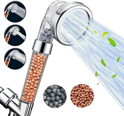 Produktbild von Duschkopf, Hochdruck Duschkopf mit 3 Sprühmodi, 30% Wasser einsparen, mit Filtermineralperlen, SPA-Filter-Duschbrause