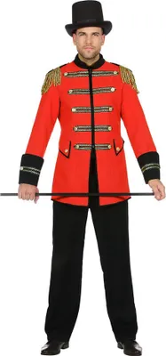 A man wearing a circus director costume.