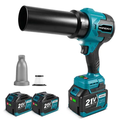 Produktbild von YOFIDRA Akku-Gebläse 18-21 V, Blas- und Saugfunktion, stufenlos, LED-Arbeitsleuchte, 2 Akkus, Blau