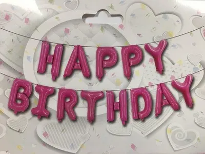 Imagen del producto de Globos de "Feliz Cumpleaños" con cinta - Rosa