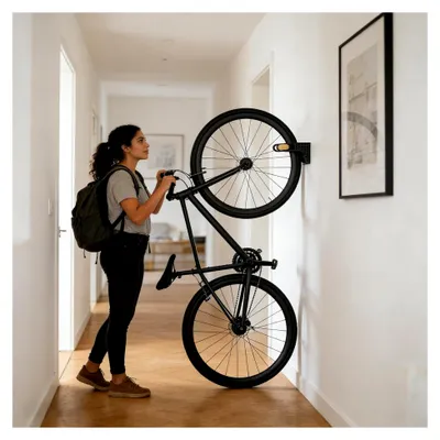 Produktbild von Wandhalterung für Fahrräder, vertikale Aufhängung für verschiedene Fahrradtypen, geeignet für Garage, Schuppen und Wohnungen