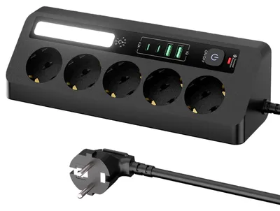 Image de Prise d'angle avec 5 prises et 4 ports USB - Idéale pour bureau et coins