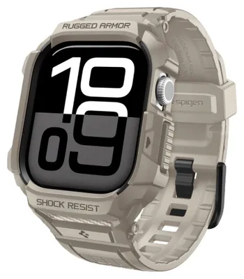 Zdjęcie produktu dla Spigen Rugged Armor Pro 2, Etui + opaska, Smartwatch, Beżowy, Apple, Apple Watch 10/11 (46mm), Termoplastyczne elastomery poliuretanowe (TPU)