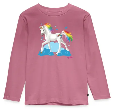 Produktbild von Spreadshirt Schleich Bayala Regenbogeneinhorn Kinder Premium Langarmshirt, 122/128 (6 Jahre), Mauve
