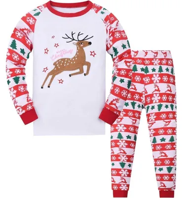 Productafbeelding van Pyjama voor kinderen, lange mouwen, katoen, kerstmotief, voor jongens en meisjes, maten 2-12 jaar
