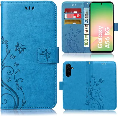 Produktbild von Handytasche für Samsung Galaxy A56 5G Schutz Hülle Handyhülle mit Blumenmuster Klapp Hülle mit Standfunktion und Kartenfächer Farbe: Blau