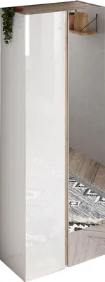 Produktbild von Dmora Mehrzweckschrank 2 Türen Gradoli 70x185h cm Weiß Hochglanz, 8 Regale Schubladen