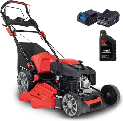Produktbild von Scheppach MS225-56E Benzin Rasenmäher mit Elektrostart | 6PS | 56cm Schnittbreite | Radantrieb | 65L Fangkorb | Mulchfunktion | inkl. Motoröl