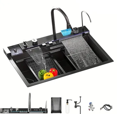 Produktbild von Spülbecken für die Küche – Einbauspülbecken, großes Einzelbecken, 68x45 cm – Edelstahl mit Nanobeschichtung, grau