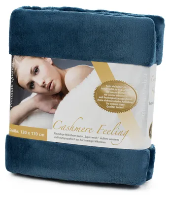 Produktbild von GÖZZE Premium Cashmere Feeling Wohndecke flauschige antistatische Mikrofaser-Kuscheldecke in Cashmere-Feeling Qualität Blau 130 x 170 cm
