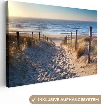 Produktbild von MuchoWow® - Leinwandbilder - Sand - Strand - Düne - Meer - Sommer, Wandbild, Wanddeko Bilder Wohnzimmer, 90x60cm