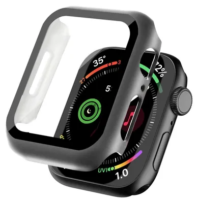 Produktbild von 360 Grad Smartwatch Hülle für Apple Watch Series 7 / 8 / 9 45 mm mit Displayschutz Case Watch Cover Bumper Rundum Schutzhülle Uhr Bildschirmschutz Grau