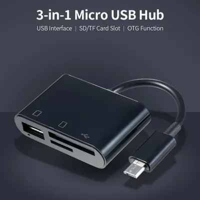 Zdjęcie produktu dla Adapter 3 w 1 USB na USB 2.0 + SD + TF OTG USB 2.0 SD TF czytnik kart dla urządzeń, czarny