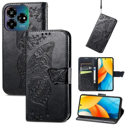 Image de Étui portefeuille en similicuir pour ZTE Blade V60 Vita / Axon 60 Lite, motif papillon, noir