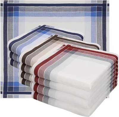Productafbeelding van Ibenzoa® 12-delige set luxe katoenen zakdoekjes, 40 x 40 cm – 100% katoen, wasbaar op 60°C, geschikt voor de droger, diverse designs voor heren en dames
