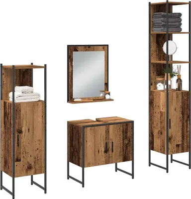 Produktbild von vidaXL Badezimmermöbel Set mit Speicher 4 pcs Braun 33 x 33 x 185.5 cm