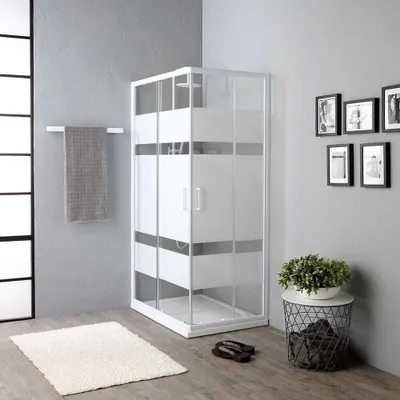 Produktbild von Eckdusche 70x90 cm mit Querstreifen Dekor und Rahmen in Weiß | Venere
