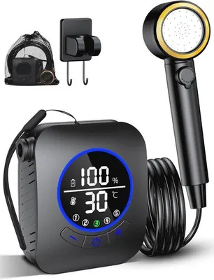 Productafbeelding van Draagbare camping douche met pomp en 8000mAh batterij voor reizen en buitengebruik